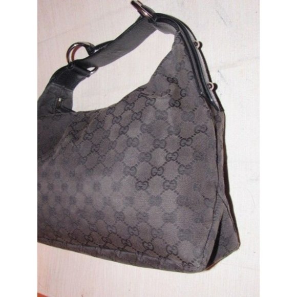 Gucci Vintage Black HOBO Large G Logo Canvas And Black Leather - Picture 4 of 12